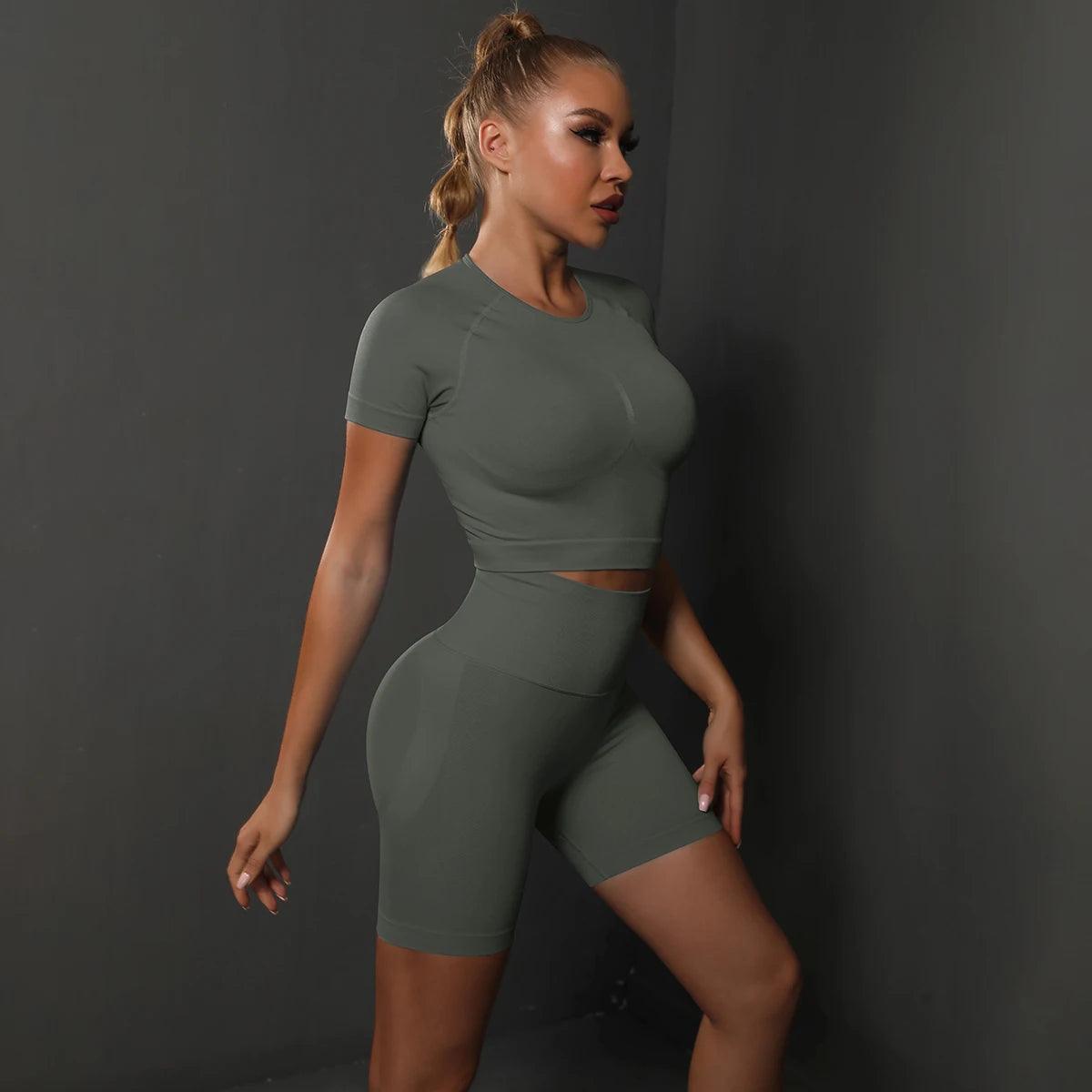 Seamless 2PCS Yoga Set - High Waist & Butt Lifting - Dark Grey - Activewear Leggings