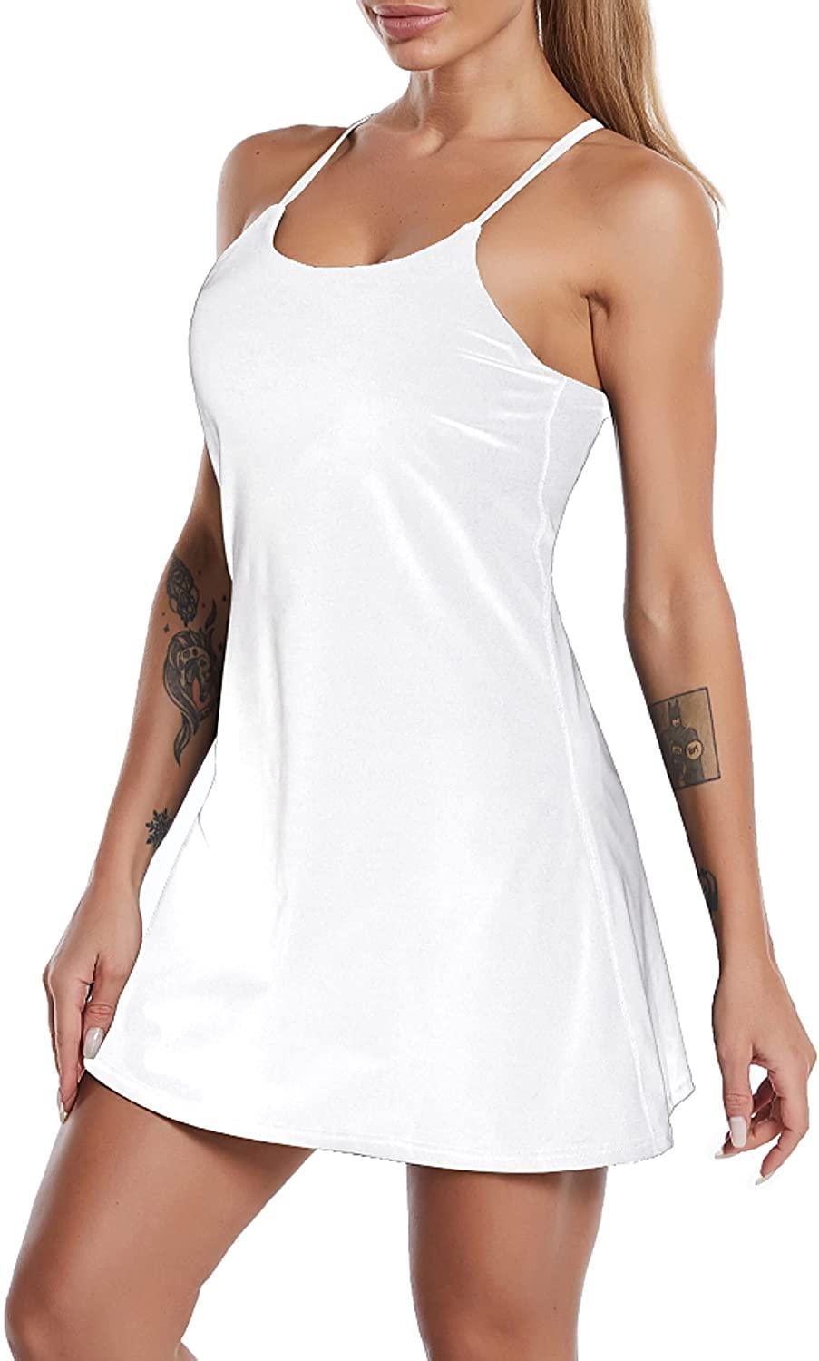 Women's Sports Dress – Built-in Bra, Pockets, and Shorts . - - Activewear Dress