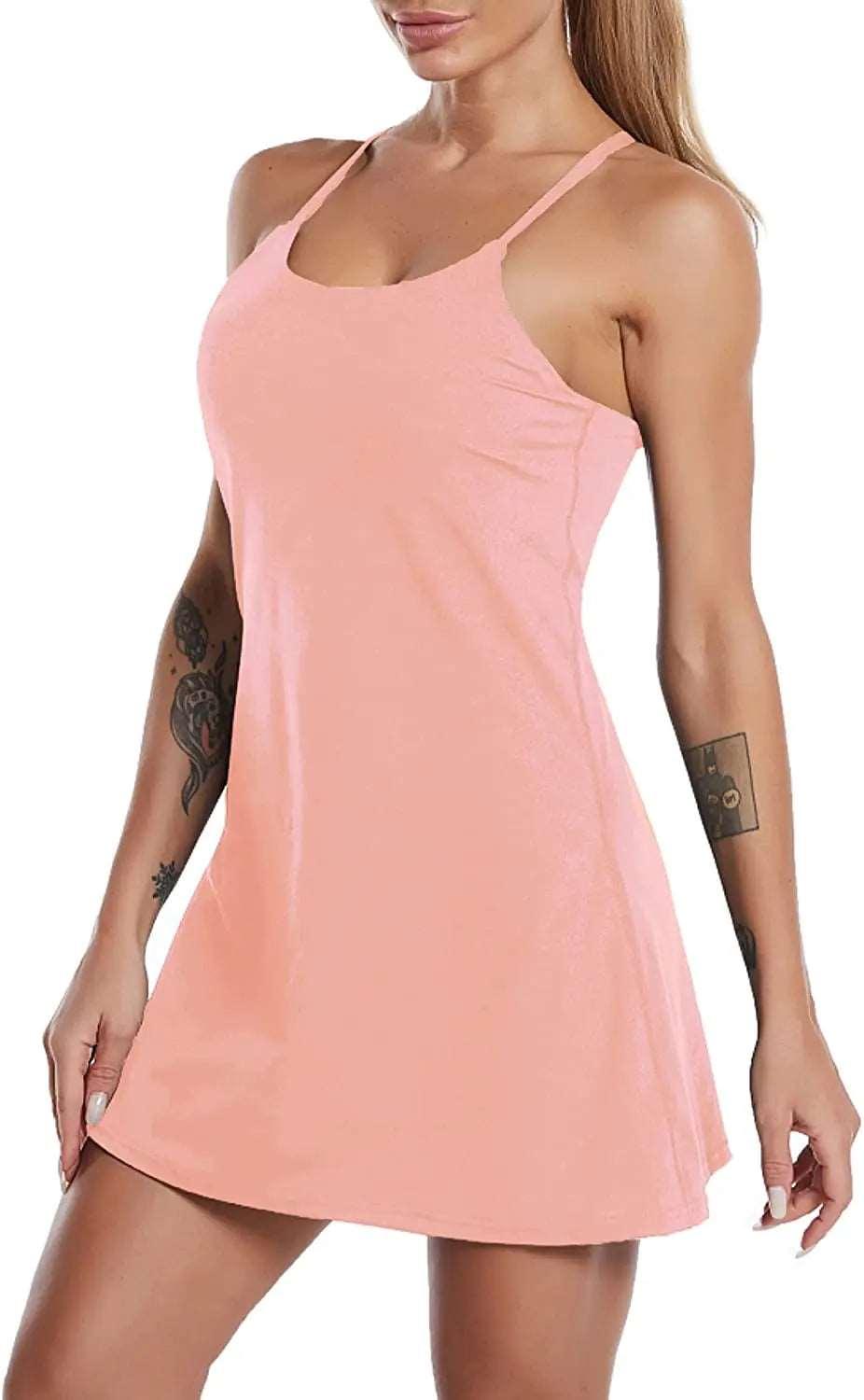 Women's Sports Dress – Built-in Bra, Pockets, and Shorts . - - Activewear Dress