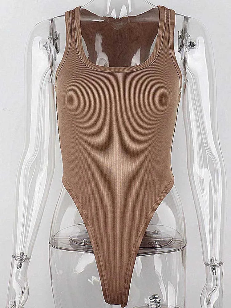 Sexy Sleeveless Knit Bodysuit – Off Shoulder Halter Top for Women - - bodysuit