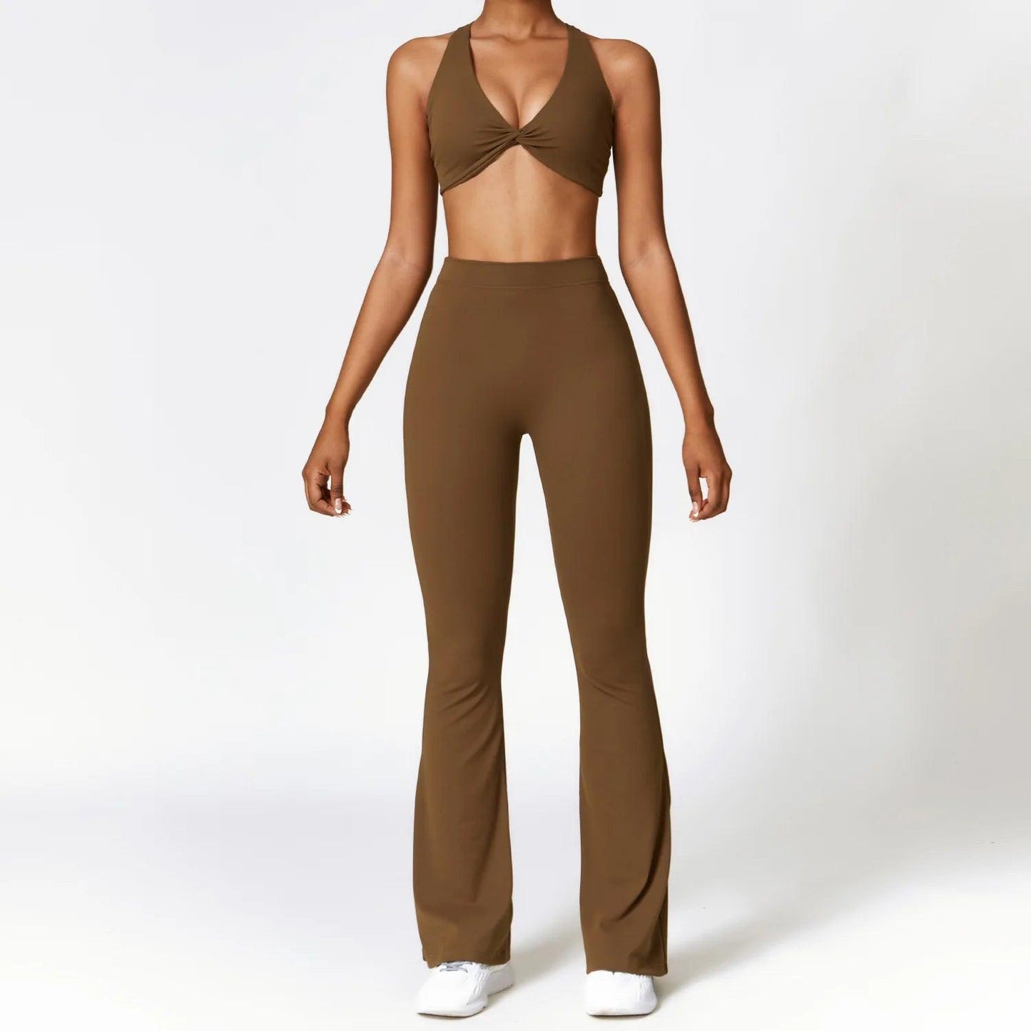 Seamless 2-Piece Yoga Set – High Waist Leggings and Sports Bra - Huacha Brown - Leggings