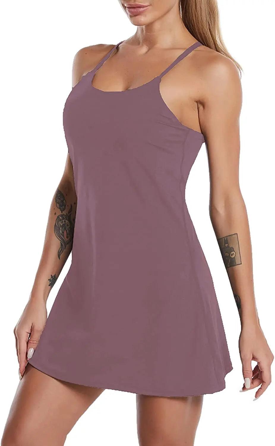 Women's Sports Dress – Built-in Bra, Pockets, and Shorts . - - Activewear Dress