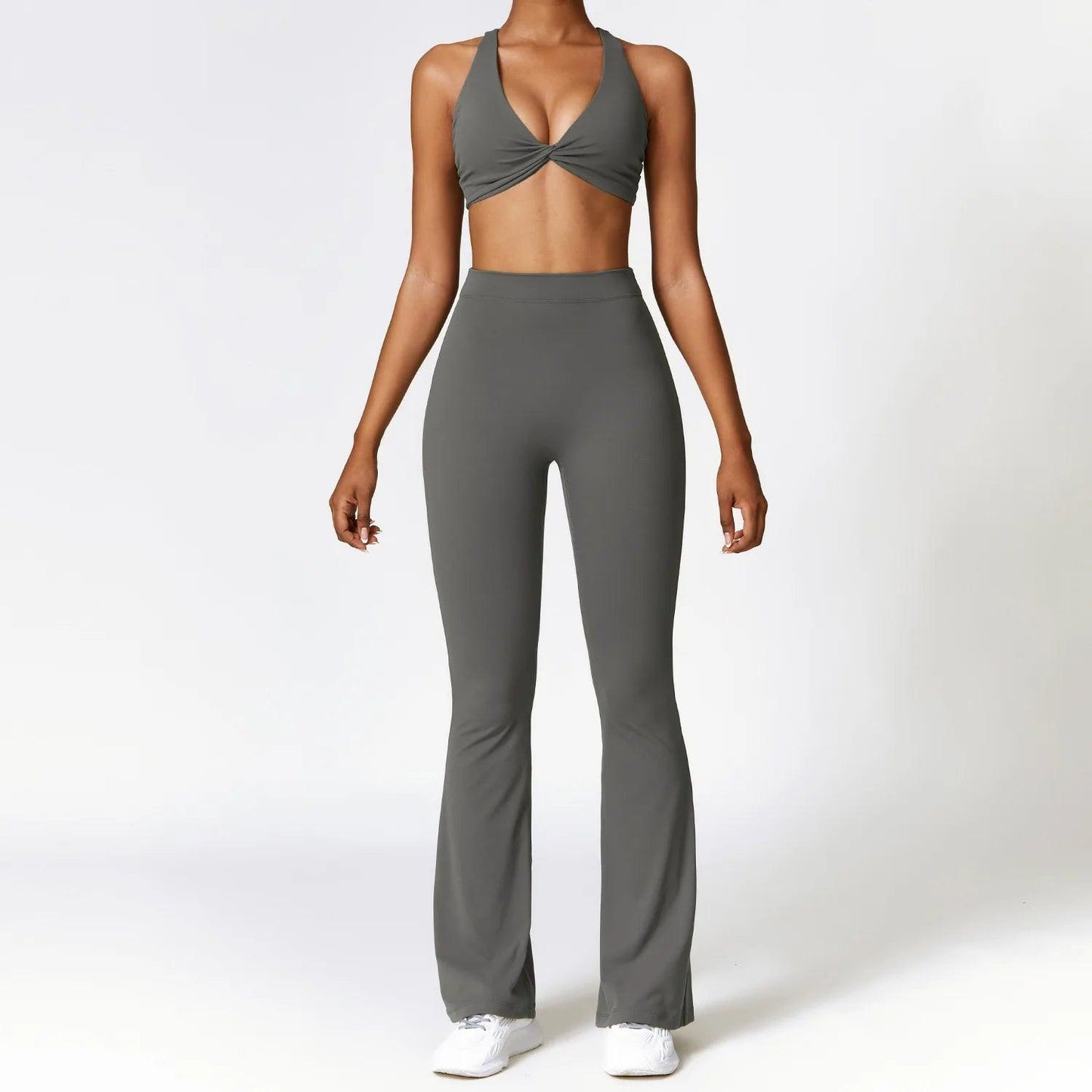 Seamless 2-Piece Yoga Set – High Waist Leggings and Sports Bra - Free grey - Leggings