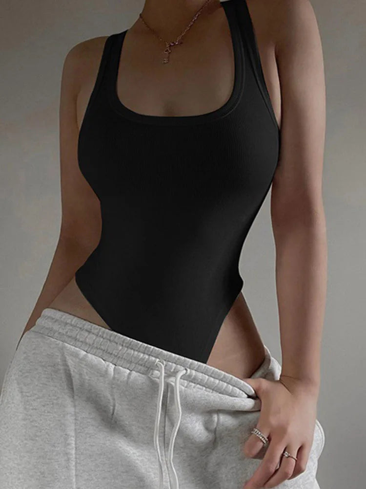 Sexy Sleeveless Knit Bodysuit – Off Shoulder Halter Top for Women - black - bodysuit