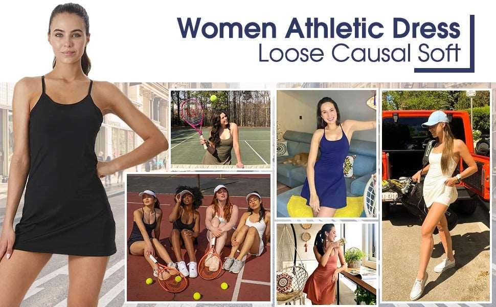 Women's Sports Dress – Built-in Bra, Pockets, and Shorts . - - Activewear Dress