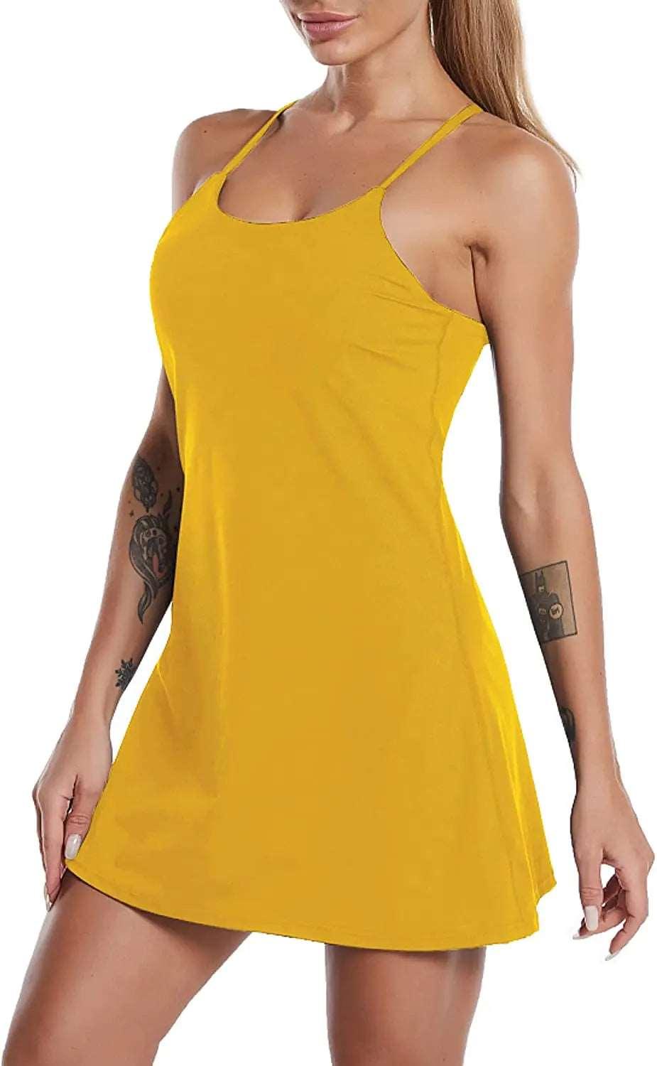 Women's Sports Dress – Built-in Bra, Pockets, and Shorts . - - Activewear Dress
