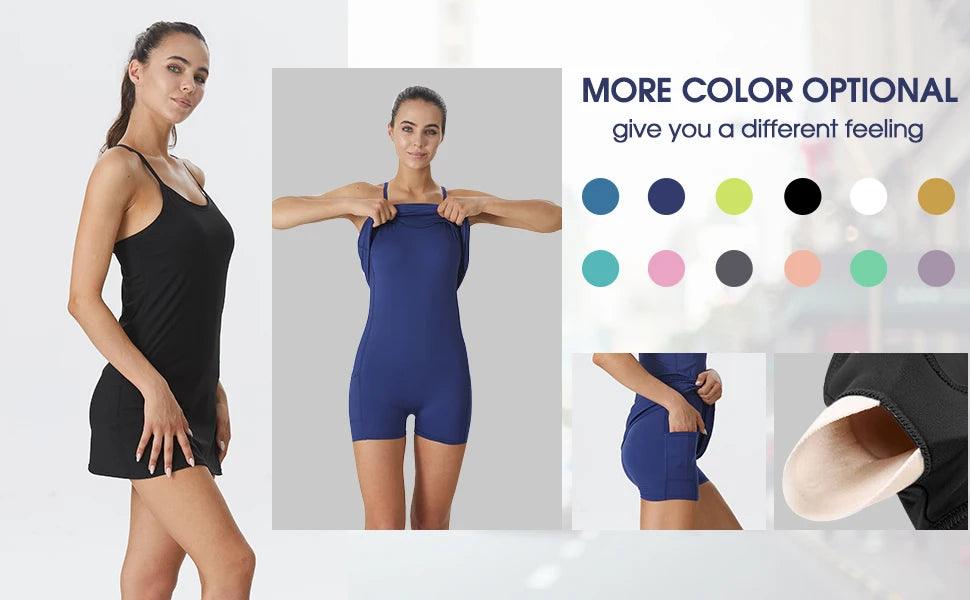 Women's Sports Dress – Built-in Bra, Pockets, and Shorts . - - Activewear Dress