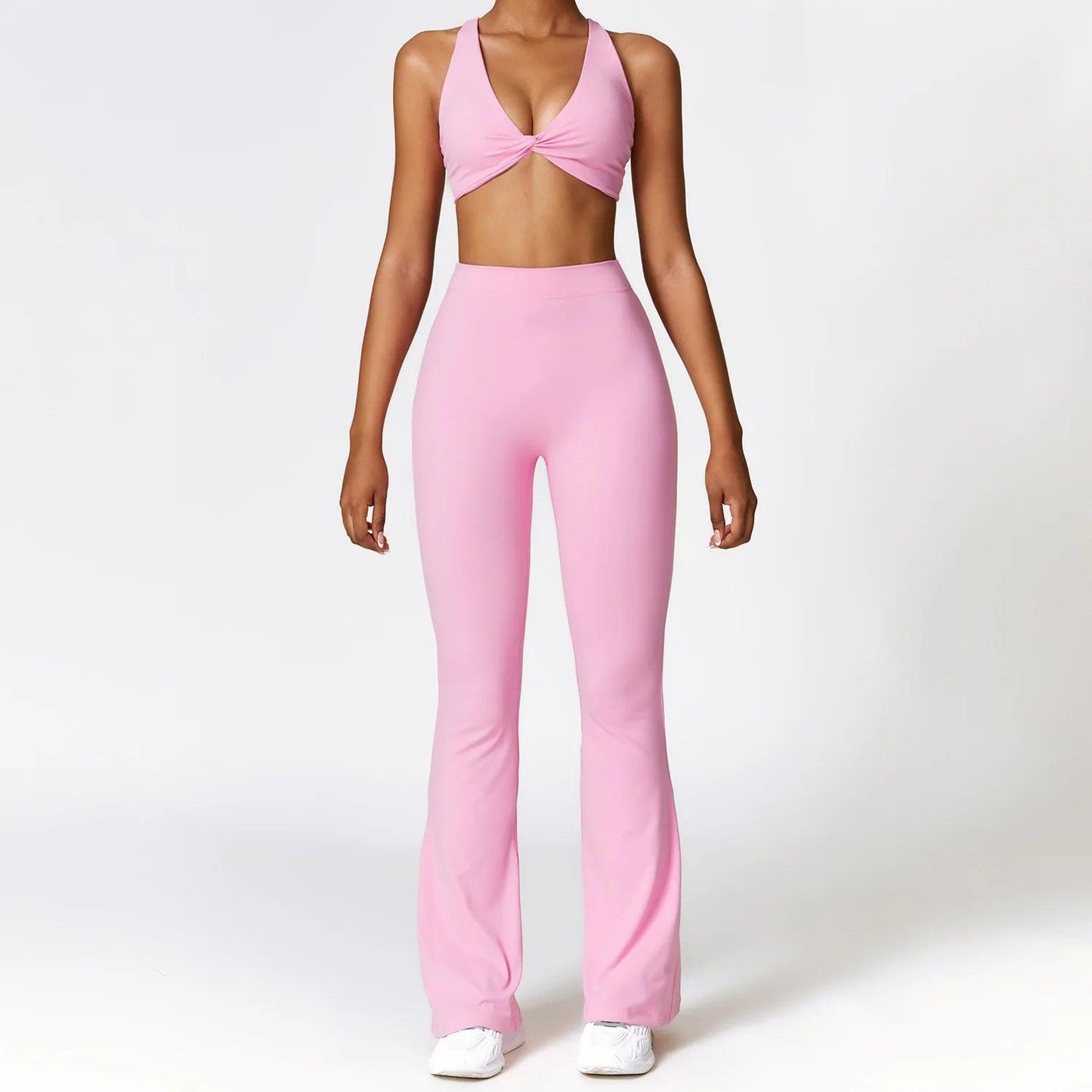 Seamless 2-Piece Yoga Set – High Waist Leggings and Sports Bra - Pink - Leggings