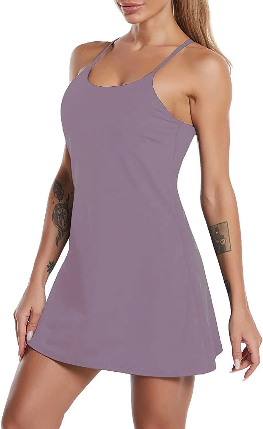 Women's Sports Dress – Built-in Bra, Pockets, and Shorts . - - Activewear Dress