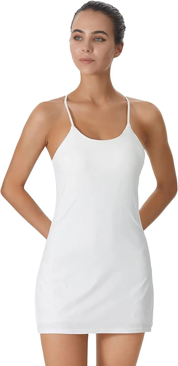 Women's Sports Dress – Built-in Bra, Pockets, and Shorts . - - Activewear Dress