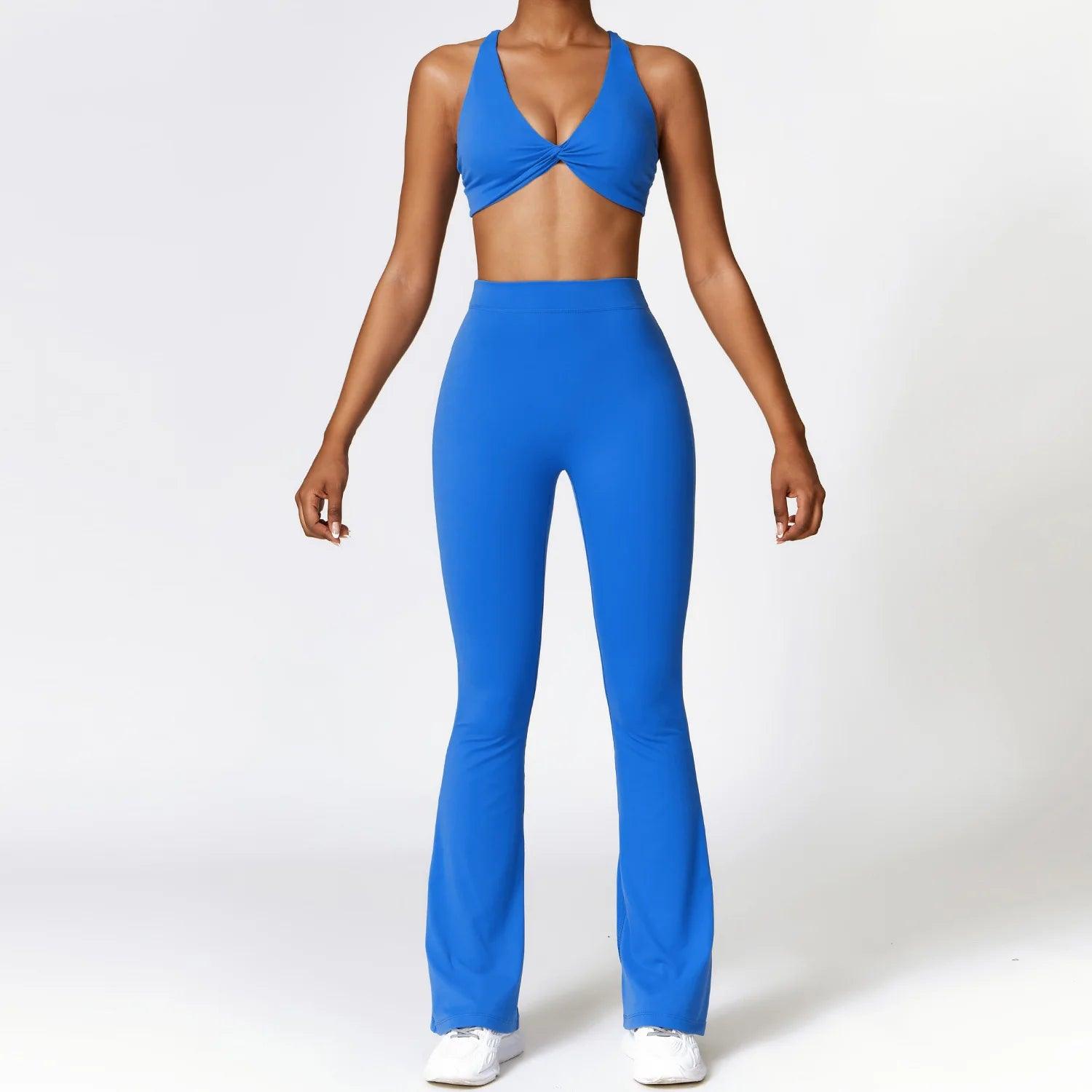 Seamless 2-Piece Yoga Set – High Waist Leggings and Sports Bra - Water Pen Blue - Leggings