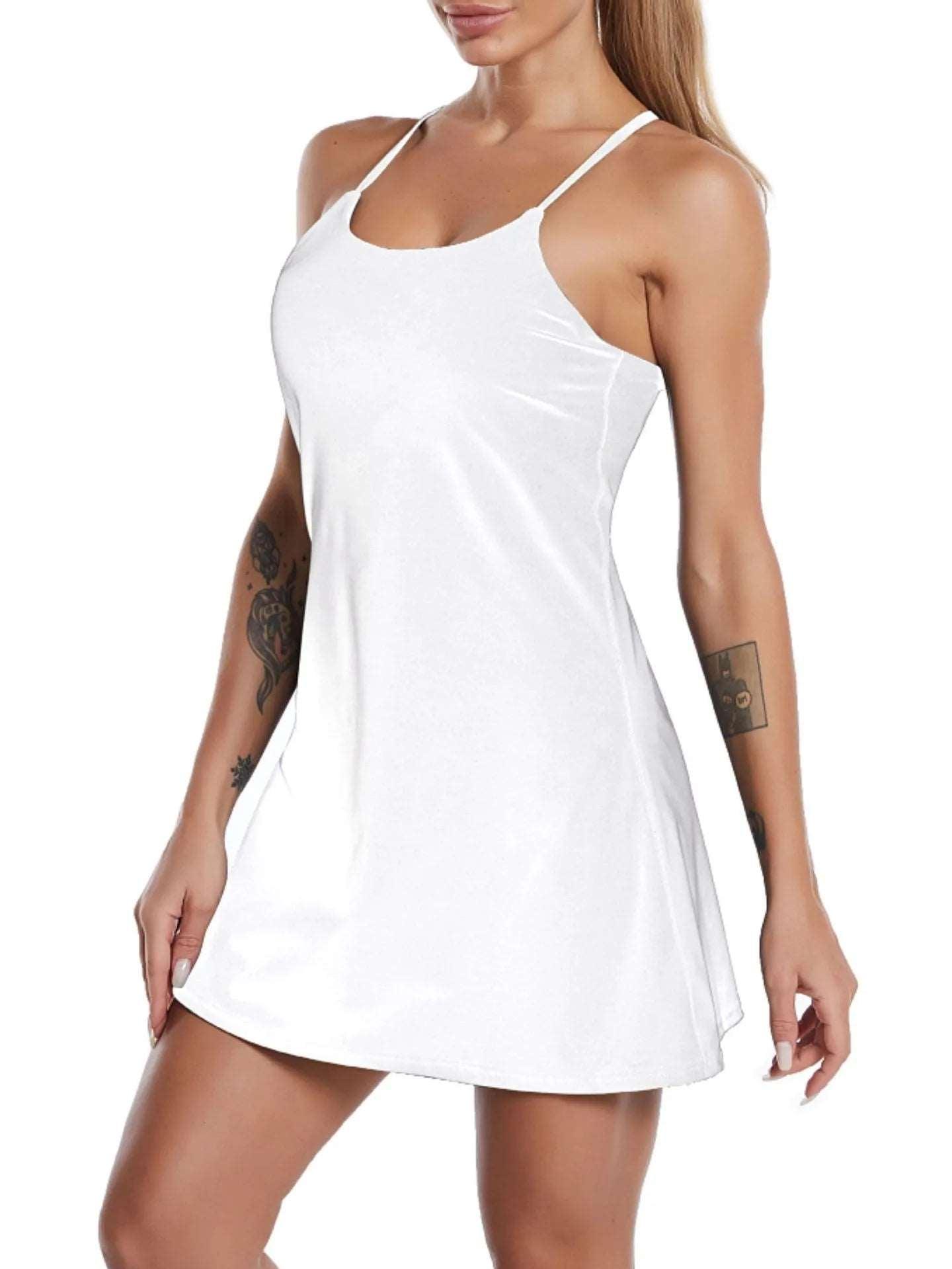 Women's Sports Dress – Built-in Bra, Pockets, and Shorts . - - Activewear Dress