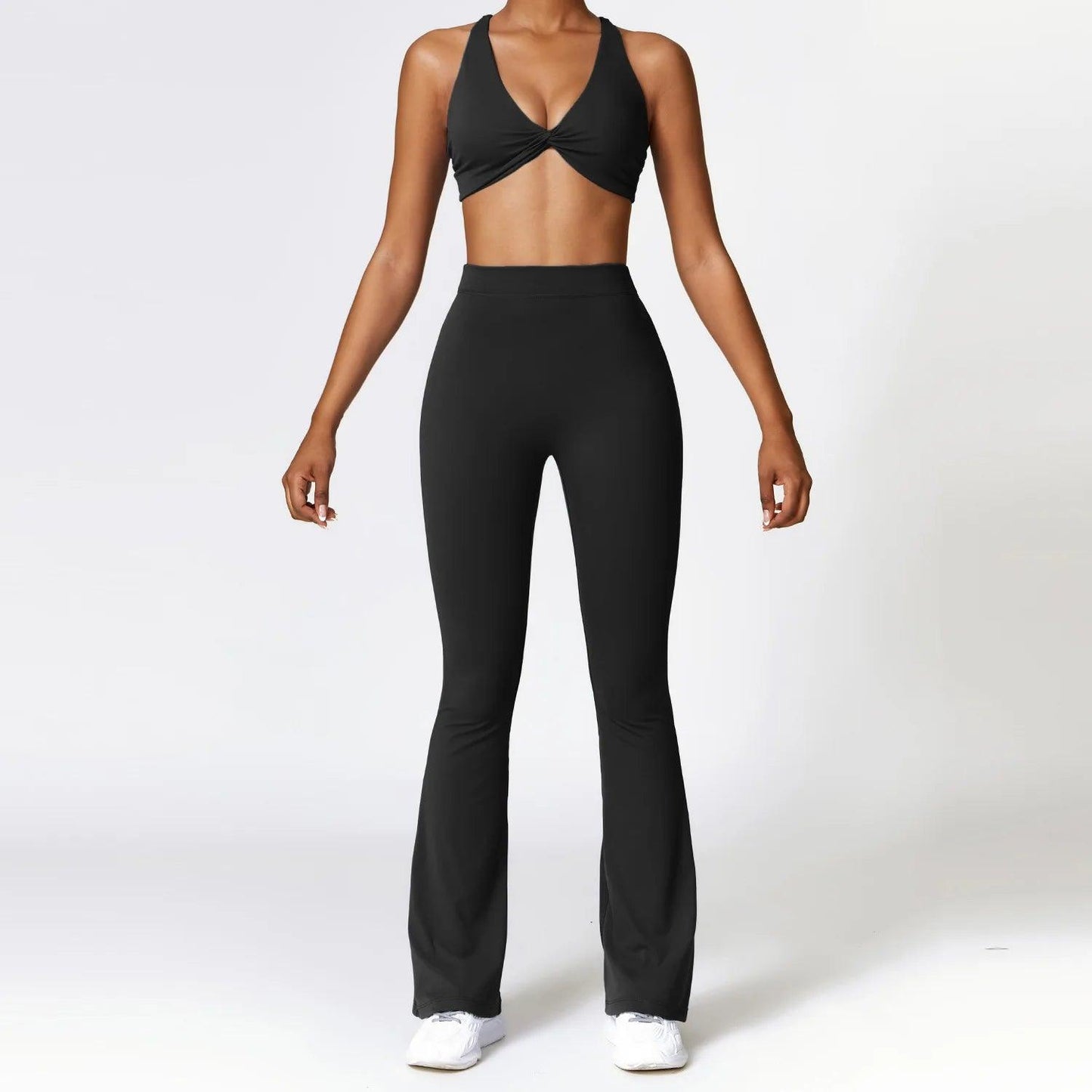 Seamless 2-Piece Yoga Set – High Waist Leggings and Sports Bra - Advanced Black - Leggings