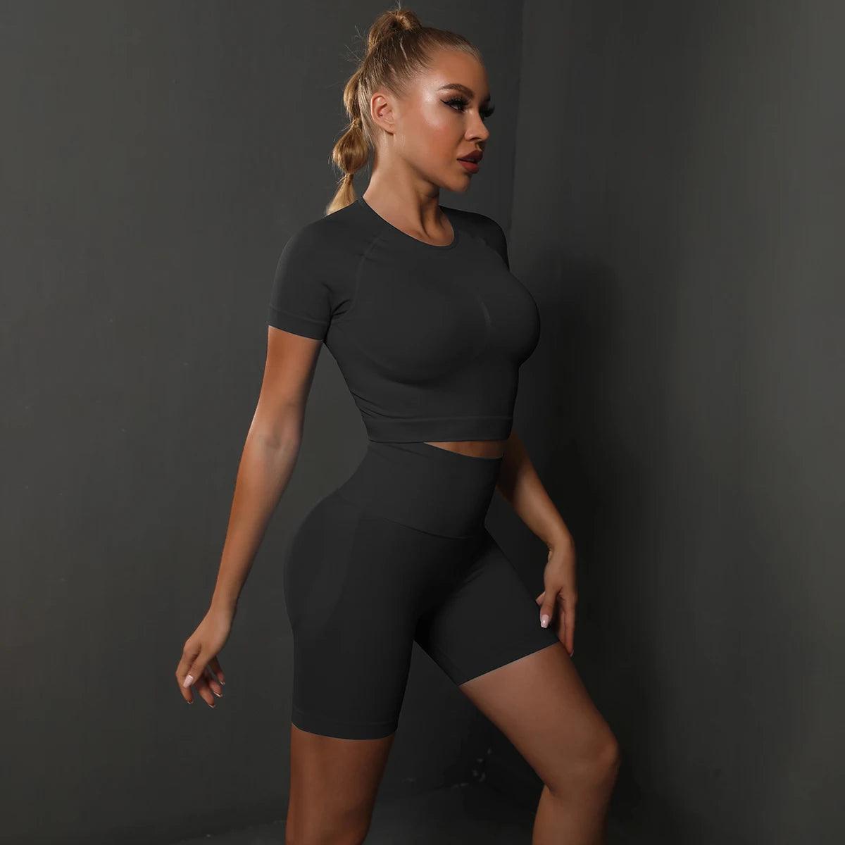 Seamless 2PCS Yoga Set - High Waist & Butt Lifting - Black - Activewear Leggings