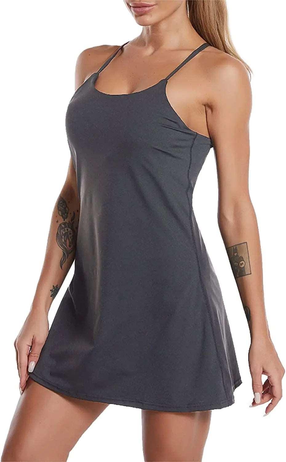 Women's Sports Dress – Built-in Bra, Pockets, and Shorts . - - Activewear Dress