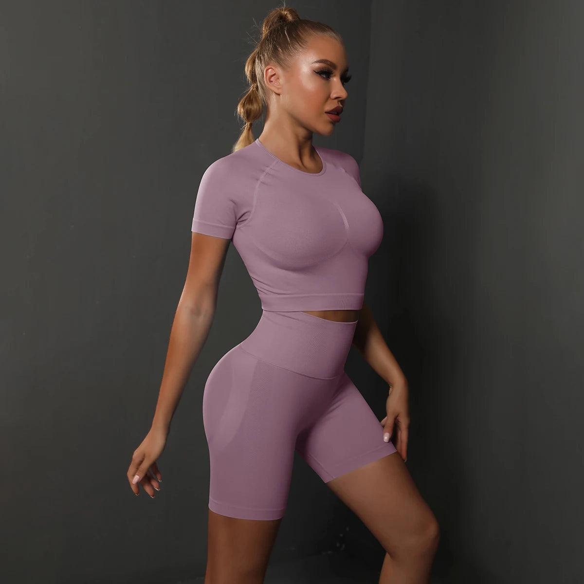 Seamless 2PCS Yoga Set - High Waist & Butt Lifting - Light Purple - Activewear Leggings