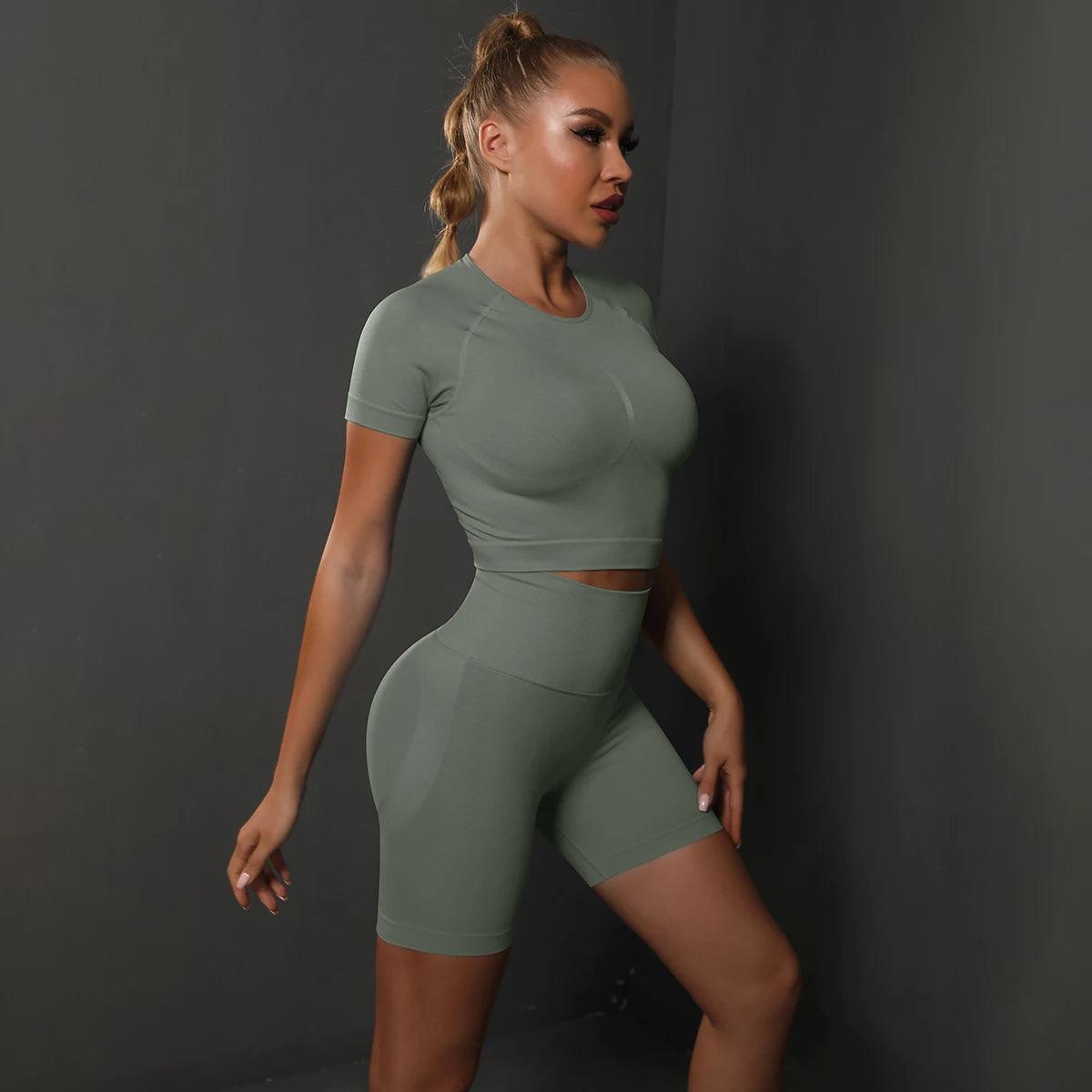 Seamless 2PCS Yoga Set - High Waist & Butt Lifting - Grey - Activewear Leggings